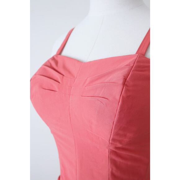Vintage 1950s Size XS Sweetheart Draped Sheath One Piece Bathing Suit Coral Pink - Picture 3 of 10